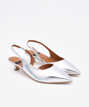 Load image into Gallery viewer, Angel Alarcon Silver kitten Heel Sling Back|26017SIL

