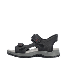 Load image into Gallery viewer, Black sandal with gray sole on a white background
