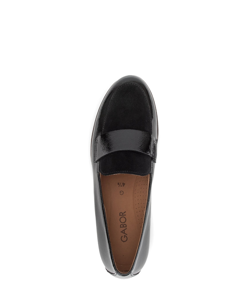 Gabor Black Patent and Suede Loafer|400501002