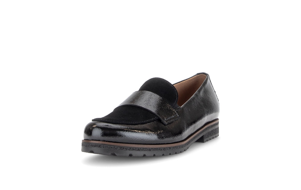Gabor Black Patent and Suede Loafer|400501002