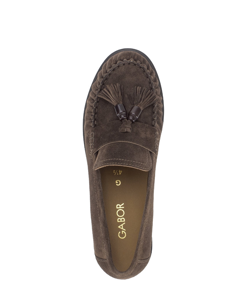 Gabor Brown Suede Tassel Loafer|400902003