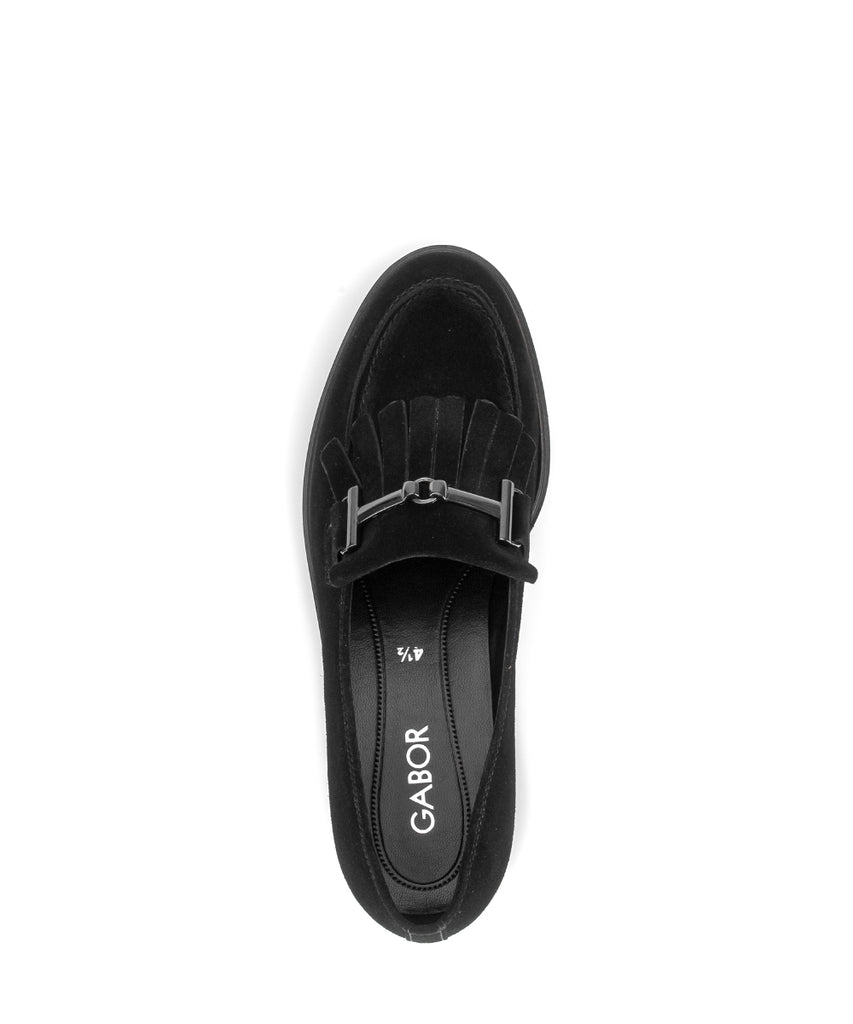 Gabor Black Suede Fringe Loafer|401102001