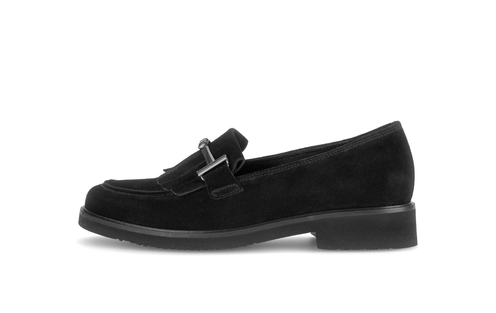 Gabor Black Suede Fringe Loafer|401102001