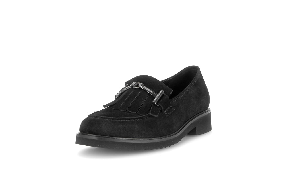 Gabor Black Suede Fringe Loafer|401102001