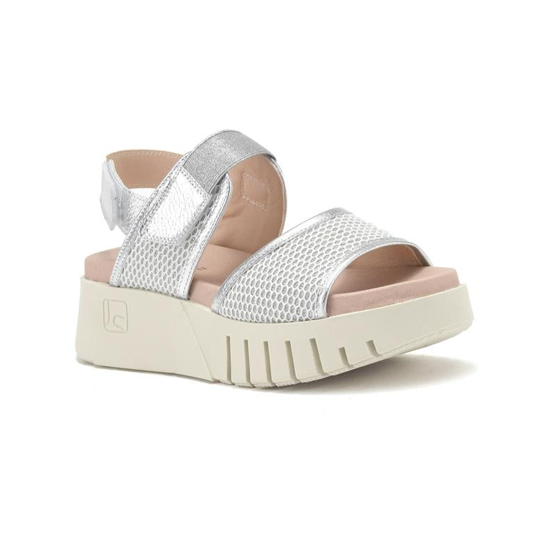 Jose Saenz Silver Wedge Strap Sandal|4235MUL