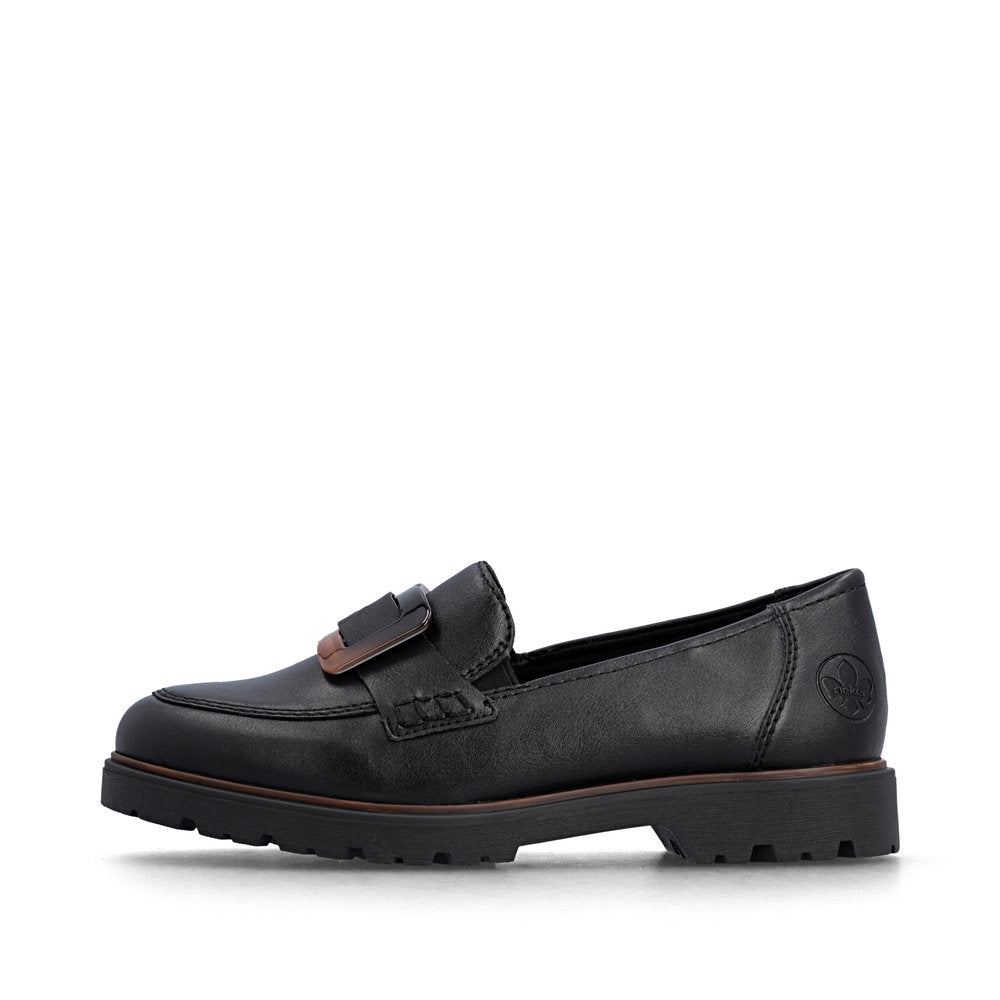 Rieker Black Loafer with Buckle|4555300