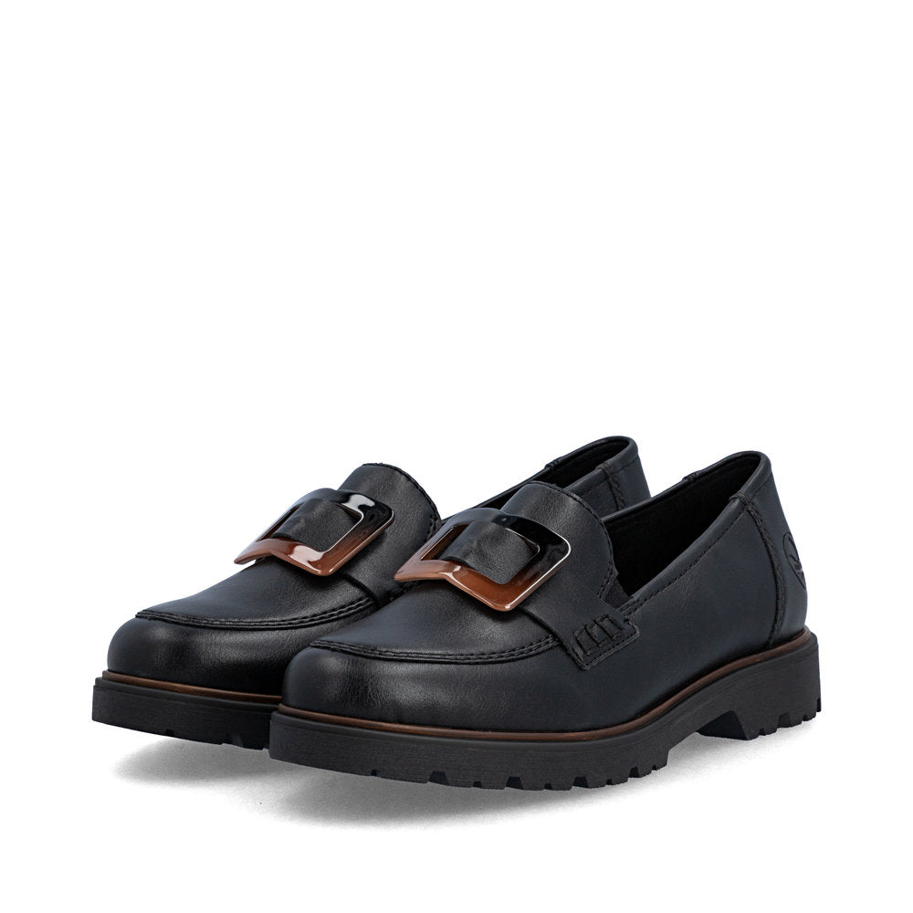 Rieker Black Loafer with Buckle|4555300