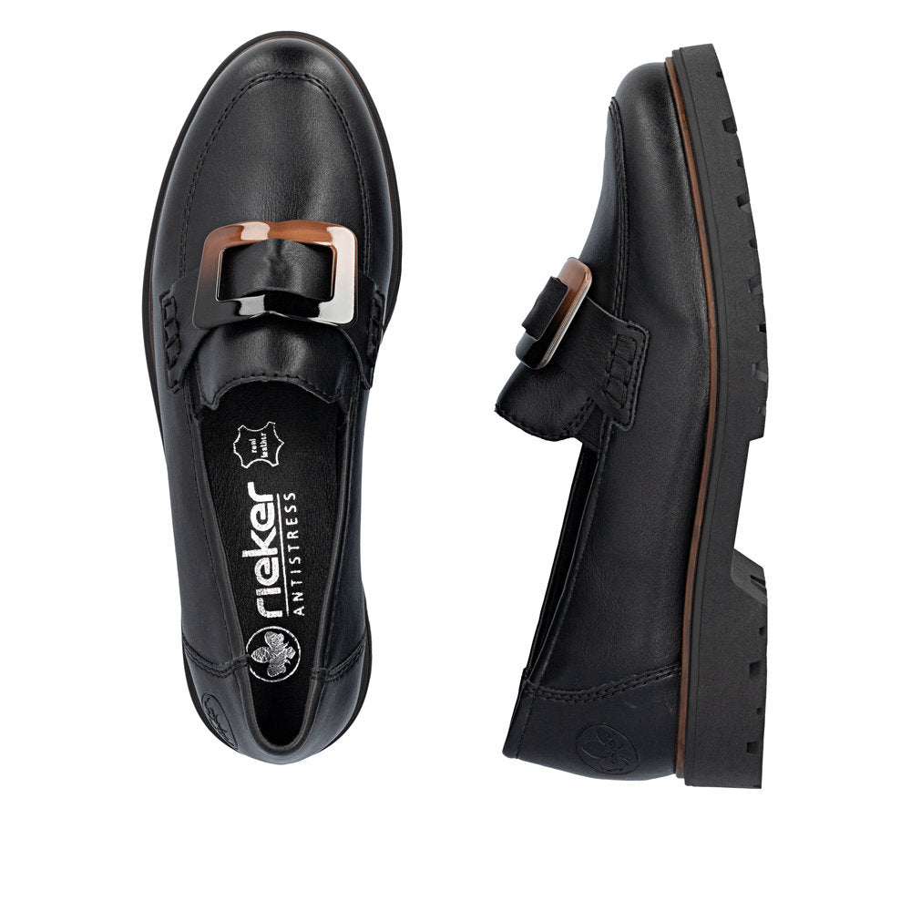 Rieker Black Loafer with Buckle|4555300