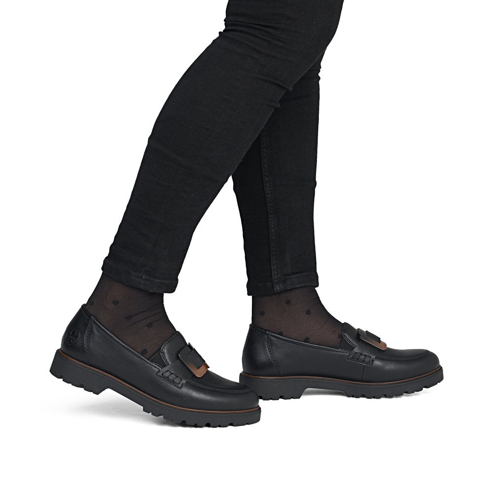Rieker Black Loafer with Buckle|4555300