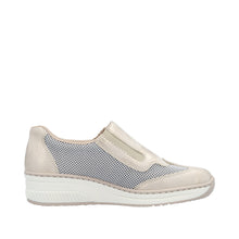 Load image into Gallery viewer, Rieker Beige &amp; White Comfort Mini Wedge Slip On|4876060W
