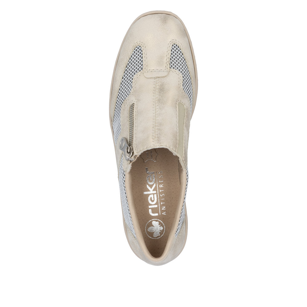 Rieker Beige & White Comfort Mini Wedge Slip On|4876060W