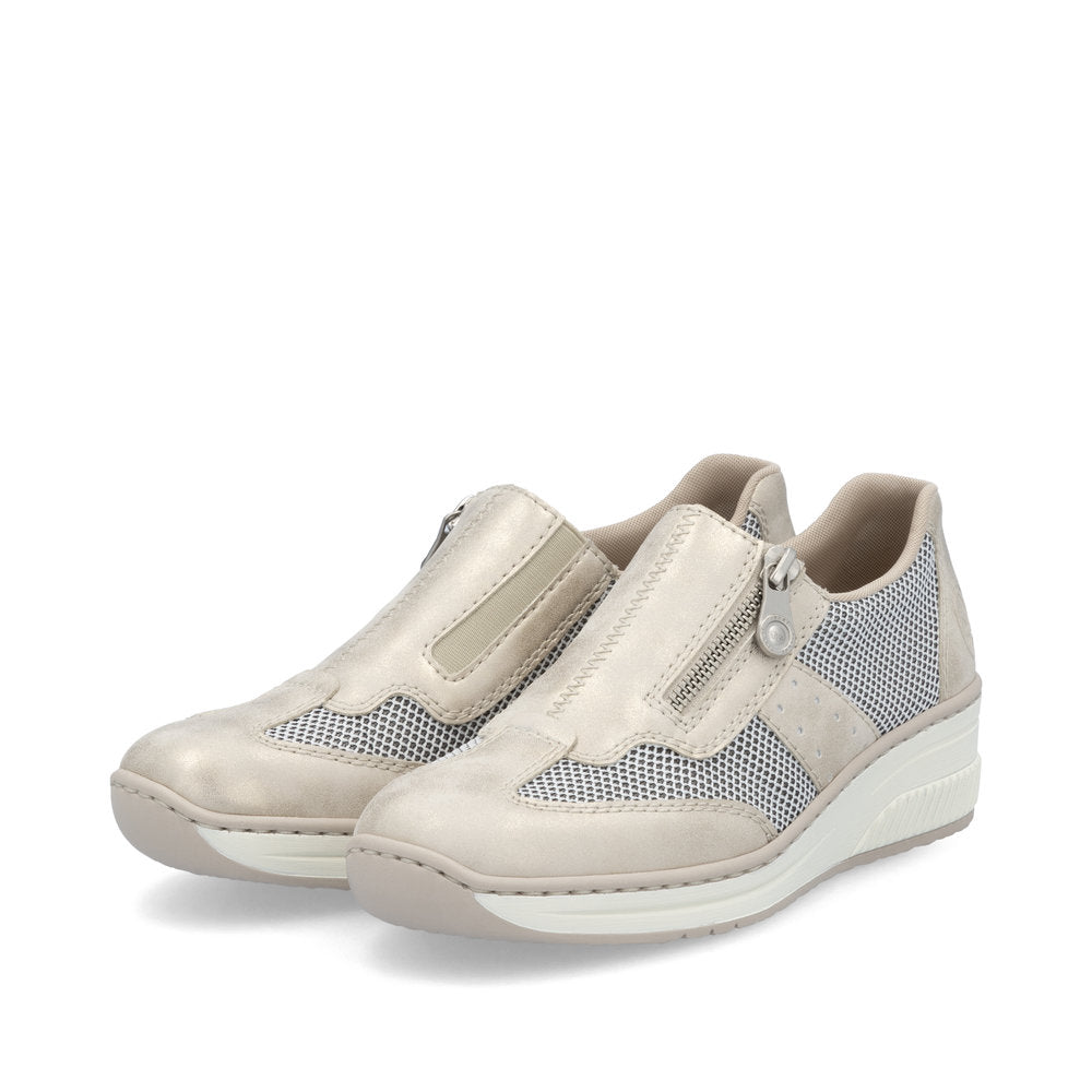 Rieker Beige & White Comfort Mini Wedge Slip On|4876060W