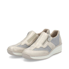 Load image into Gallery viewer, Rieker Beige &amp; White Comfort Mini Wedge Slip On|4876060W
