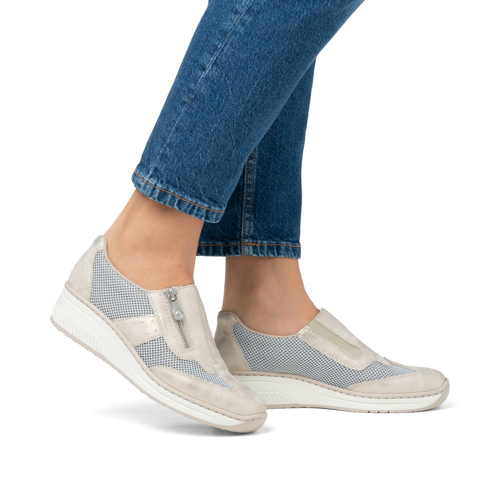 Rieker Beige & White Comfort Mini Wedge Slip On|4876060W