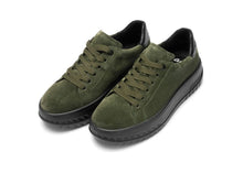 Load image into Gallery viewer, Pair of green sneakers with black soles on a white background
