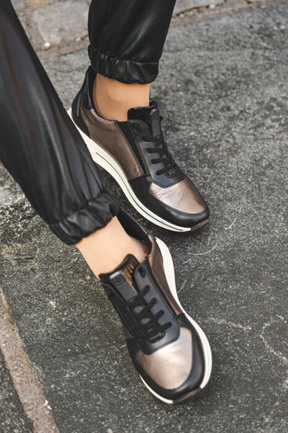 Ara Wide Fit Black & Bronze Trainer|122483615