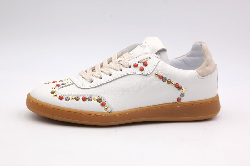 Meline White Leather with Studs Trainer|529R14882