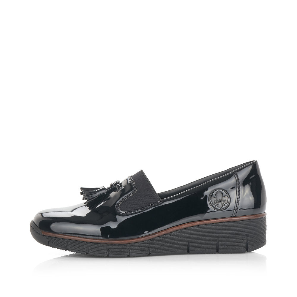 Rieker Black Patent Loafer|5375100B