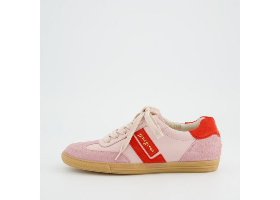 Pink and red sneaker on a light gray background