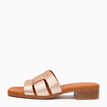 Load image into Gallery viewer, Gold sandal with a brown sole on a white background
