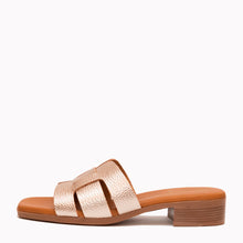 Load image into Gallery viewer, Gold sandal with a brown sole on a white background
