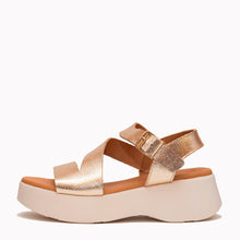 Load image into Gallery viewer, Gold platform sandal on a white background
