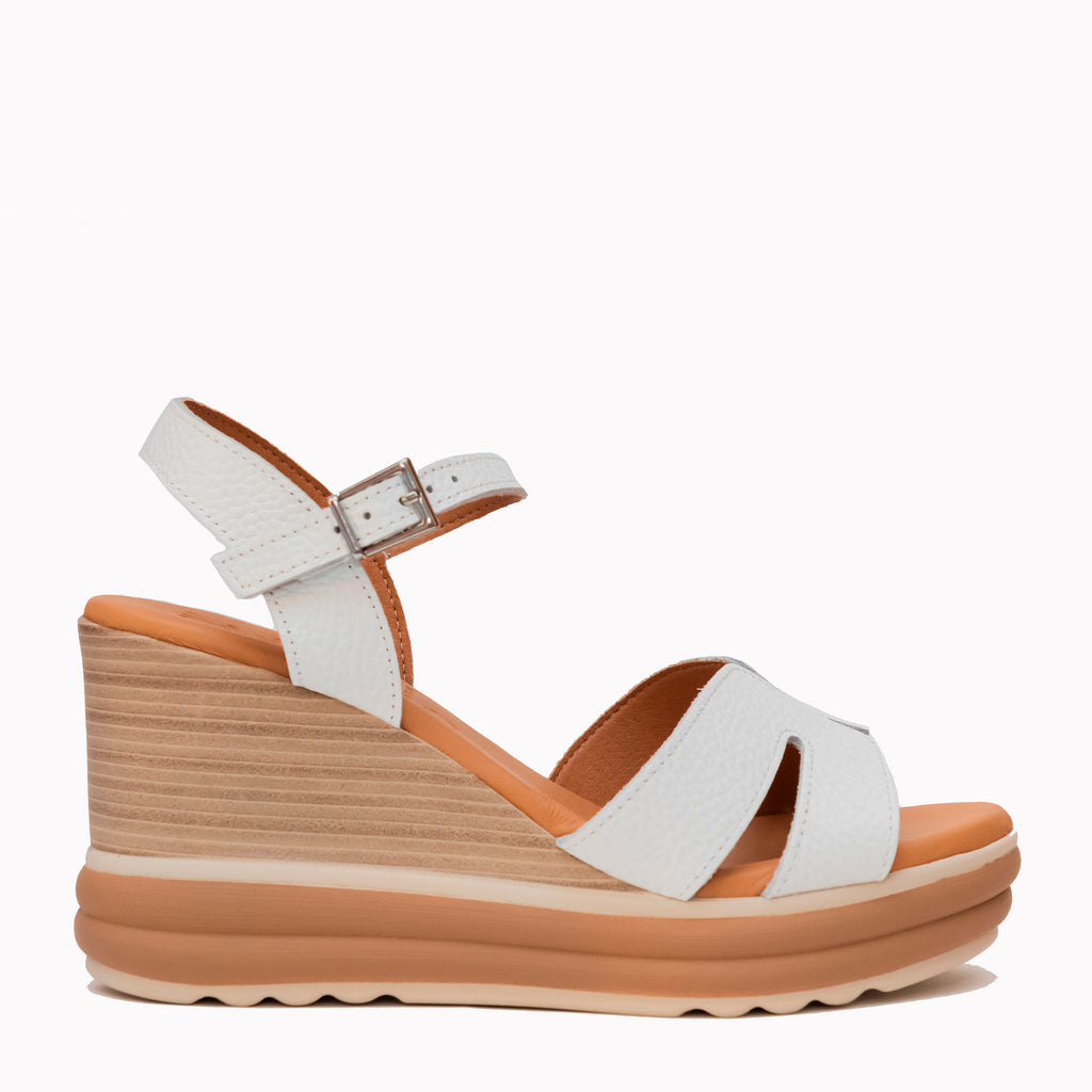 Oh My Sandals White Wedge Sandal|6001WHT