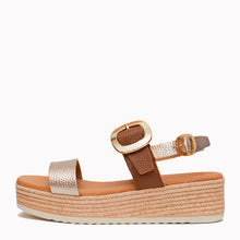 Load image into Gallery viewer, Brown sandal with gold buckle on a white background
