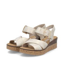 Load image into Gallery viewer, Rieker Light Gold Hook &amp; Loop Wedge Sandal|6379560G
