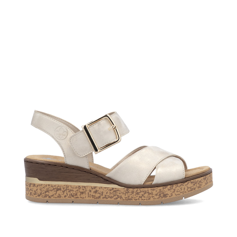 Rieker Light Gold Hook & Loop Wedge Sandal|6379560G