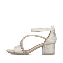 Load image into Gallery viewer, gold sandal with block heel on a white background
