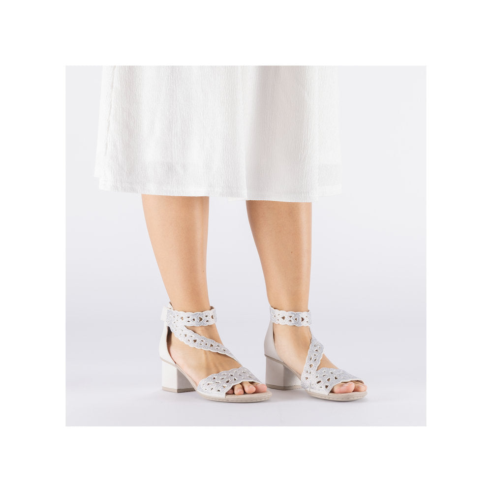 Rieker White Block Heel Sandal|6465780