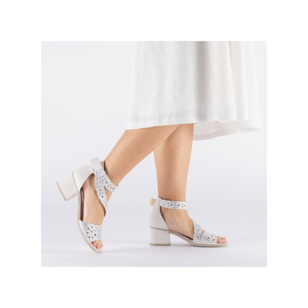 Rieker White Block Heel Sandal|6465780