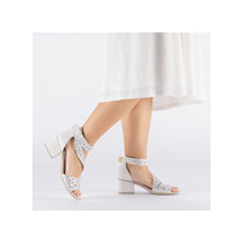 Load image into Gallery viewer, Rieker White Block Heel Sandal|6465780
