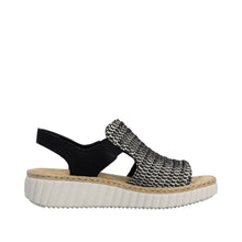 Load image into Gallery viewer, Rieker Black Wide Fit Woven Wedge Sandal||6927600
