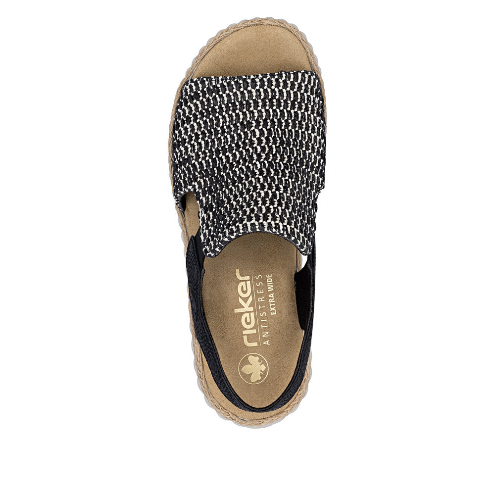 Rieker Black Wide Fit Woven Wedge Sandal||6927600