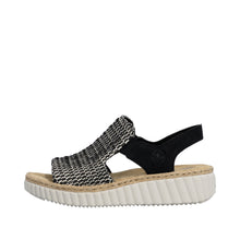 Load image into Gallery viewer, Black sandal with woven design on a white background
