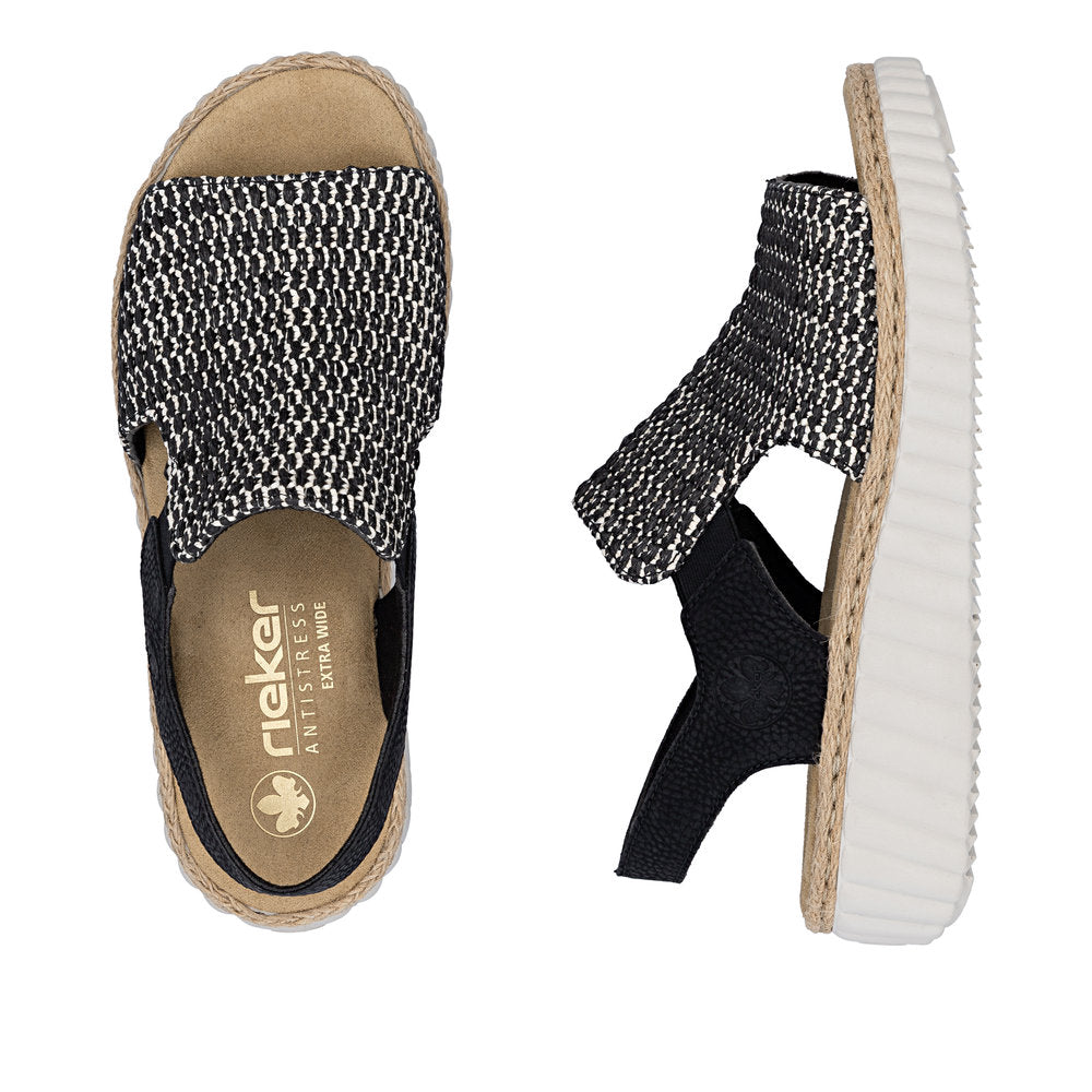 Rieker Black Wide Fit Woven Wedge Sandal||6927600