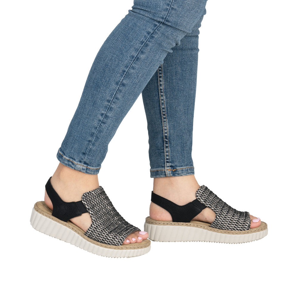 Rieker Black Wide Fit Woven Wedge Sandal||6927600