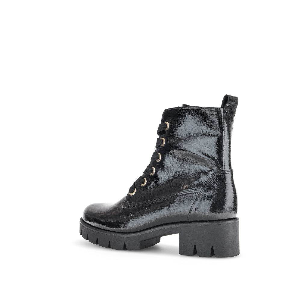 Gabor Black Patent Block Heel Ankle Boot|7171197BK