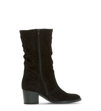 Load image into Gallery viewer, Black suede knee-high boot on a white background
