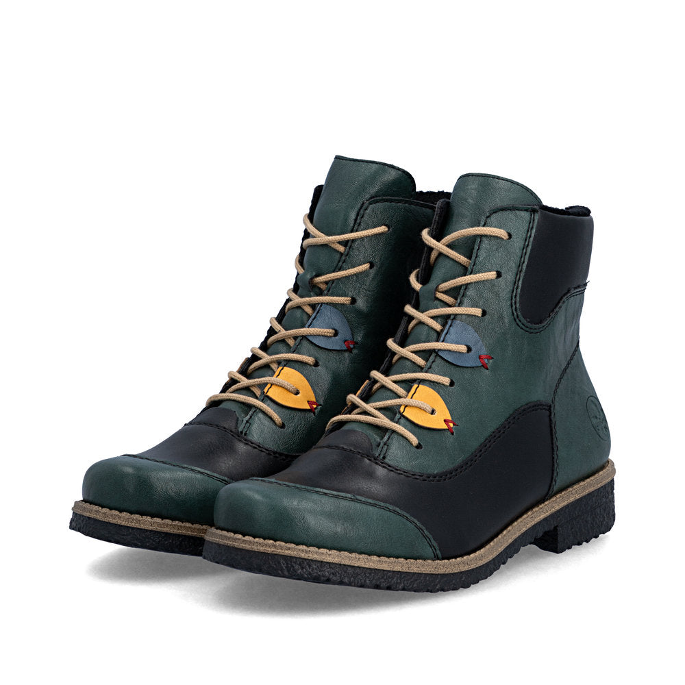 Rieker Green and Black Ankle Boot|7351090B