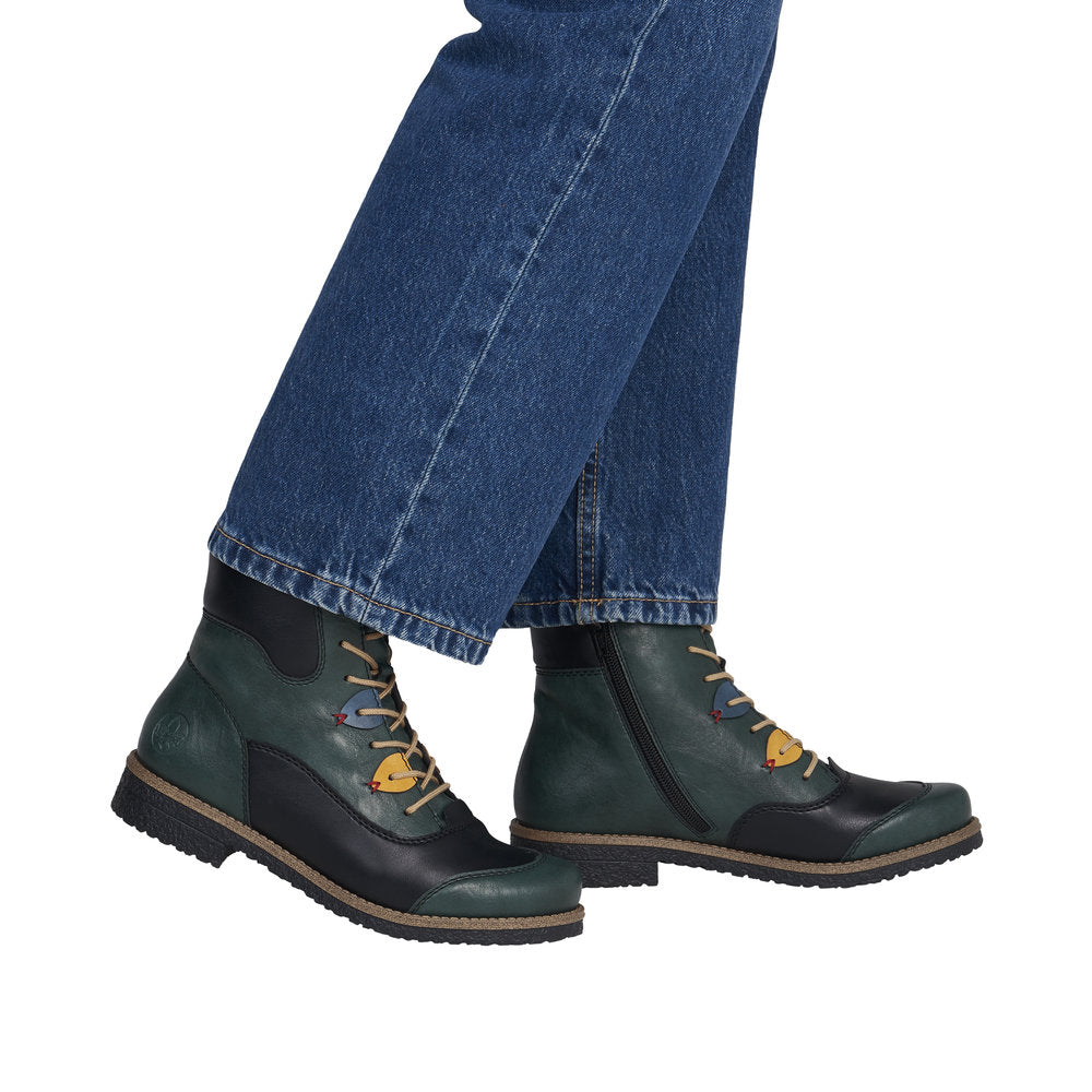 Rieker Green and Black Ankle Boot|7351090B