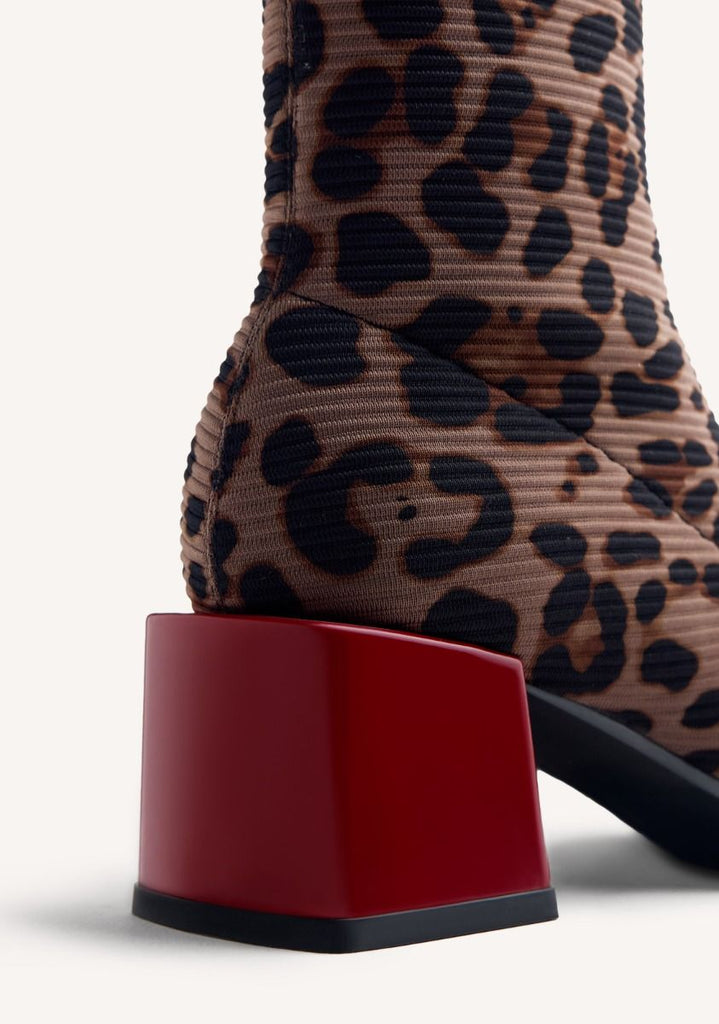 Gioseppo Animal Print Elastic Boot red heel