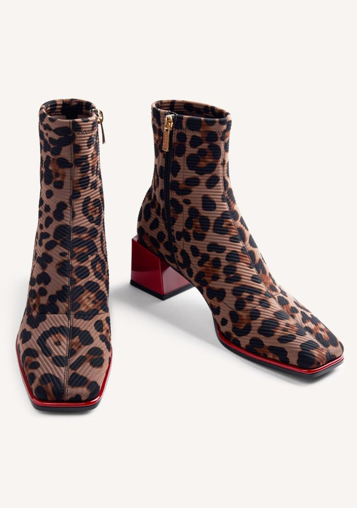 Gioseppo Animal Print Elastic Boot red heel