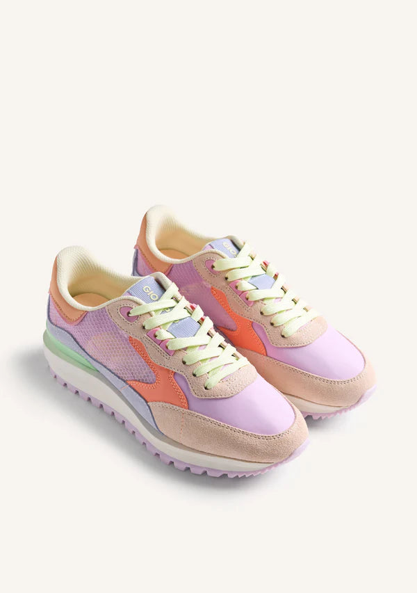 Gioseppo Leather and Mesh Pink, Lilac and Orange Trainer|78044