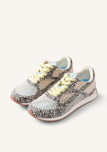 Load image into Gallery viewer, Pair of animal print sneakers with light-colored accents on a white background
