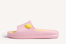 Load image into Gallery viewer, Pink sandal with yellow sole on a white background
