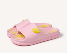 Load image into Gallery viewer, Pink slides with yellow accents on a white background
