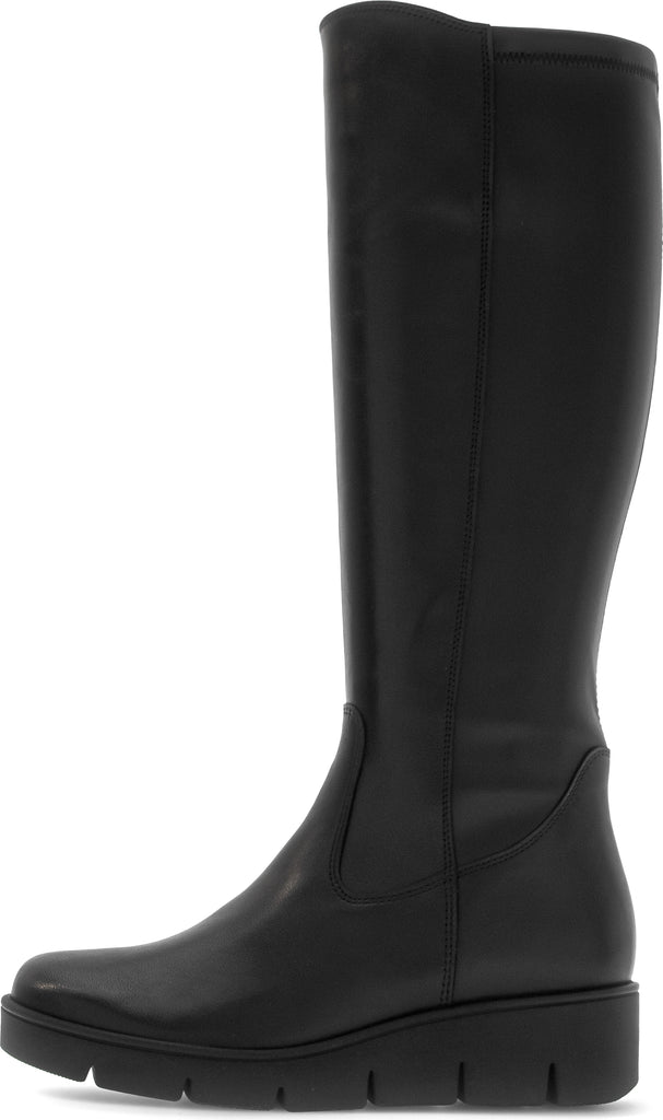 Black knee-high boot on a white background